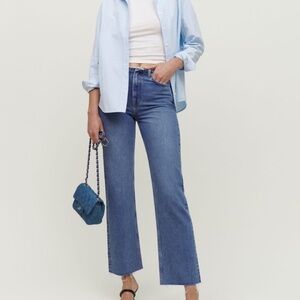 Reformation Mid Rise Mariah Cut Off Waistband Straight Jeans